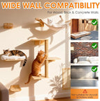 6in1 Cat Wall Shelves Climbing Systems, Large Cat Furniture Shelf Set Wall Hanging Mounted, Hammock Sisal Scratching Perch Bed 2 Steps Tower Tree for Indoor House Corner Ladder