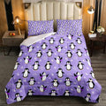 Penguin Comforter Set Queen Size Kawaii Penguin Down Comforter Antarctic Animal Bedding Set for Kids Boys Girls Teens Cartoon Cute Winter Quilt Set Snowflake Pattern Duvet Set Room Decor, Purple