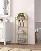 Bookcase Bookshelf, Tempered Glass Bookshelves, Slim Shelving Unit for Bedroom, Bathroom, Home Office, Steel Frame, 4 Tier Gold BC04001G