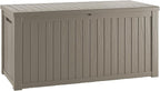 200 Gallon Coffee Resin Deck Box - Rustic Wood-Look, Waterproof & Lockable Outdoor Storage for Garden Tools, Patio Essentials - All-Weather Container for Farmhouse Decks, Backyards