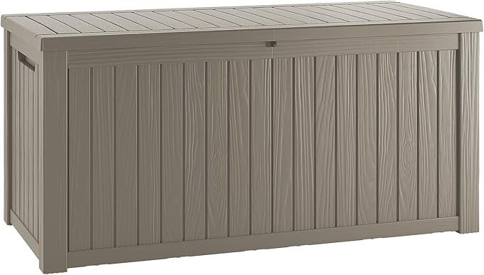 200 Gallon Coffee Resin Deck Box - Rustic Wood-Look, Waterproof & Lockable Outdoor Storage for Garden Tools, Patio Essentials - All-Weather Container for Farmhouse Decks, Backyards
