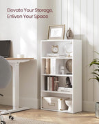 VASAGLE Bookshelf, 23.6 Inches Wide, 4-Tier Open Bookcase with Adjustable Storage Shelves, Floor Standing Unit, Cloud White ULBC164T14