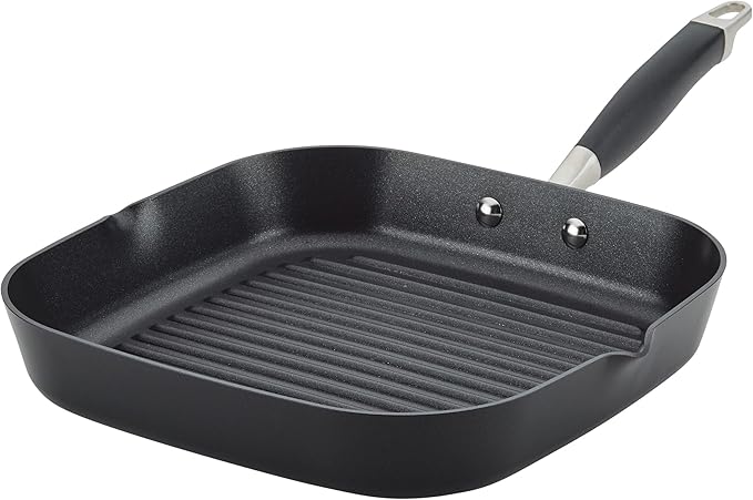 Anolon Advanced Home Hard Anodized Nonstick Deep Square Grill/Griddle Pan with Pour Spouts, 11 Inch, Onyx