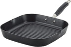 Anolon Advanced Home Hard Anodized Nonstick Deep Square Grill/Griddle Pan with Pour Spouts, 11 Inch, Onyx