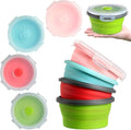 4 Pcs Collapsible Bowls with Lids Silicone Camping Food Storage Container Expandable Folding Salad Lunch Box Travel Container for Hiking Camping
