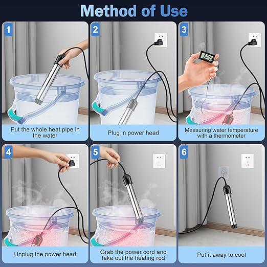 Portable Water Heater 2000W, Pool Heater - Immersion Heater with Digital Thermometer, Upgraded Magnesium Oxide Heating for Fast Heating, for Small Pools, Bathtubs, Buckets, Tanks
