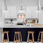 WUZUPS Chandelier Rustic Farmhouse Industrial Round Ceiling Pendant LED Light Fixture with Clear Glass Shades for Dining Room Kitchen Island Foyer Entryway, H 13" x W 10", E26 Base, Brushed Nickel