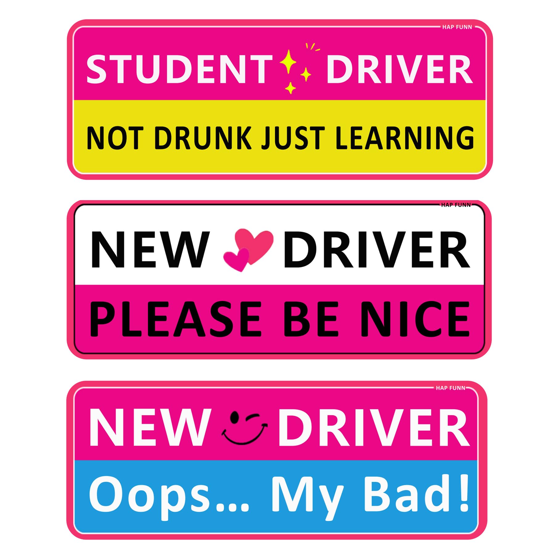 Student Driver Magnet for Car, 3pcs Funny New Driver Magnet Sticker for Car, Cute Pink Reflective Magnetic Bumper Sticker, Remov