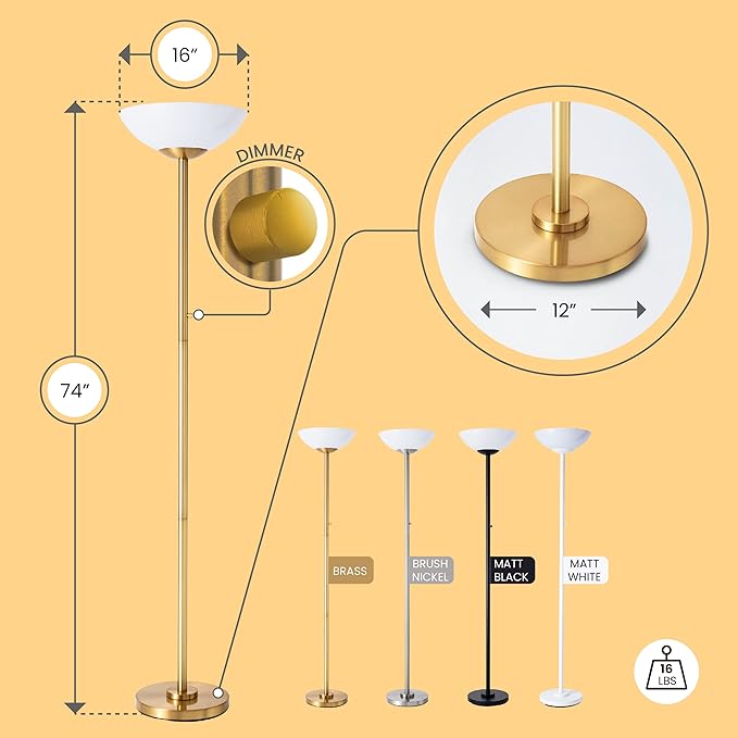 Super Bright Floor Lamp 8000LUMEN - DIMMABLE 30K Energy-Efficient Standing Lamp with Cement Base, for Living Room and Bedroom - Matte Finish, Modern and Elegant Design (White)