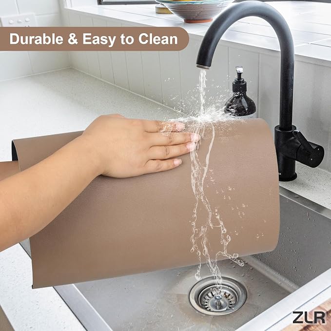 ZLR Coffee Bar Mat for Espresso Machine, 12"x20" Medium, Brown | Absorbent Dish Drying Mat, Stain-Hiding PU Top, Non-Slip Back, Fits Grinder, Knock Box, Tamper & Milk Frother