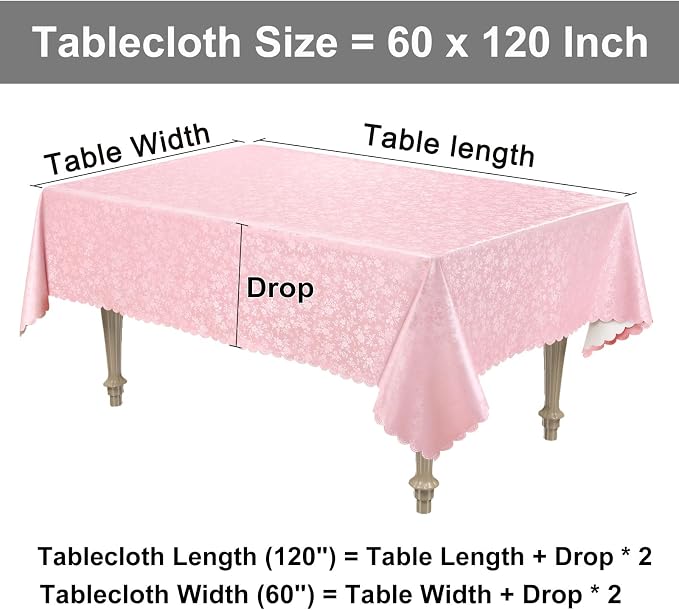 Smiry Rectangle Waterproof Heavy Duty Vinyl Tablecloths, 60 x 120 Inch | Wipeable Washable Floral Embossed Table Cover for Kitchen and Dining Room, Indoor & Outdoor Use, Pink