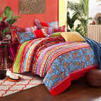 ABREEZE Bohemian Duvet Cover Set Colorful Red Boho Retro Bedding Set Damask Paisley Cotton Duvet Cover Tribal Reversible Bedding Exotic Style Comforter Cover 3-Piece Full