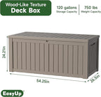 EasyUp 120 Gallon Outdoor Storage Box Waterproof, UV Resistant Resin Deck Box with Hydraulic Rod, Reinforced Stability for Patio, Garden, and Pool, Striped Gray