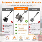 Palksky Stainless Steel Meat Chopper with 6 Wide Blades, Heavy Duty Ground Beef Masher & Meat Smasher Tool, Heat Resistant Silicone Handle Hamburger Smasher for Cast Iron & Metal Pans