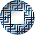 Symmetric Cubes in Deep Cobalt Blue - Geometric Maze - 24 Inches - Round Decorative Wall Mirror for Bathroom, Bedroom, Entryway, Living Room, Vanity Room and Modern Décor