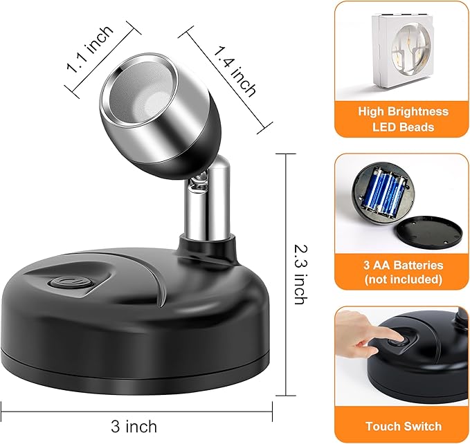 4 Pack Wireless LED Spotlights Indoor, Plant Battery Operated Tree Lights, Uplighting Picture Light with Remote, Accent Lights for Display Artwork Dartboard