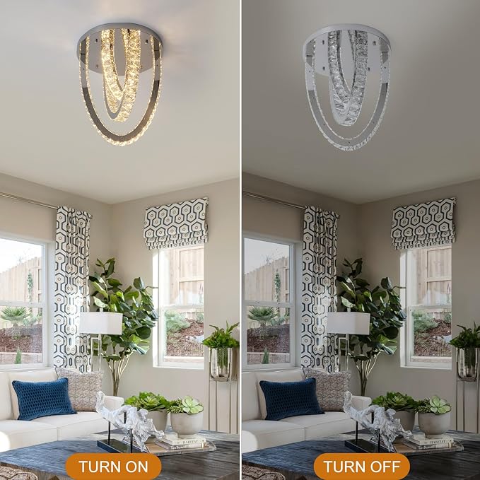 Modern Crystal Ceiling Light Chandelier, Flush Mount Lighting Fixture Pendant Ceiling Lamp Light for Living Room Bedroom Dining Room Hallway