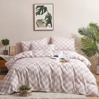 Pink White Grid Comforter Set Twin Pink Plaid Bedding Set Girls Pink and White Checkered Bed Comforter Set Breathable Blanket Set Kids Durable Bedding Comforter Set