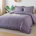 Andency California King Comforter Sets Grayish Purple (104x96Inch), 3 Pieces Cal King Ruffle Comforter, Oversized Farmhouse Shabby Chic Bed Comforter, Lightweight Soft Microfiber Bedding Set