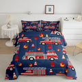 Cartoon Car Bedding Set Fire Truck Comforter Set for Kids Boys Girls Teens Room Decor Firefighter Comforter Firemen Car Vehicle Fire Engine Blue Red Duvet Set 3Pcs King Size Boys