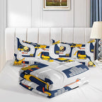 Axolotl Cartoon Excavator Bedding Set Queen,Tractor Truck Bedding Set,Boys Construction Bedding Set,Yellow Vehicles Truck Comforter Construction Site Decor for Kids Boys Teens,1 Quilt 2 Pillowcases