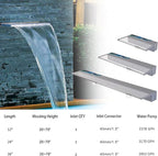 PONDO Lighted Waterfall Pool Fountain 12'' w/LED 7 Color Changing and Remote, Acrylic Waterfall Spillway for Sheer Descent Garden Outdoor