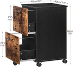 HOOBRO 2 Drawer Mobile File Cabinet, Rolling Printer Stand, Rolling Office Cabinet with 5 Wheels, Wooden Vertical Filing Cabinet fits A4/Letter Size for Home Office, Rustic Brown and Black BF03WJ01G1