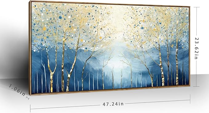 amatop Large Framed Abstract Canvas Wall Art Navy Blue Art Print Modern Nature Tree of Life Artwork Birch Contemporary Landscape Picture for Office Living Room Bedroom Hallway Home Decor 48x24 Inch