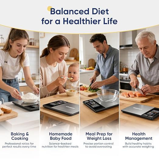 Smart Food Scale with Nutritional Calculator, Free APP with 24 Nutrients Tracking, Calorie, Macro, Premium Stainless Steel Digital Food Scale for Meal Prep Weight Loss, Grams/Ounces, 11lb Capacity
