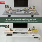 FEZIBO 55 x 24 Inch Height Adjustable Electric Standing Desk with Double Drawer, Stand Up Desk with Storage Shelf, Sit Stand Desk, White