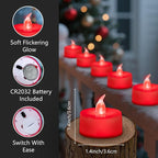 Tea Lights Battery Operated Candles LED Tea Lights Flameless Candles 200+ Hours Flickering Fake Tealights for Sweetest Day Wedding Home Decorations Party (Red Base, 24 Pack)