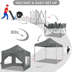 COBIZI 10x10 Pop Up Canopy with 4 Sidewall,Heavy Duty Canopy UPF 50+ All Season Wind Waterproof Commercial Outdoor Wedding Party Tents for Parties Canopy Gazebo with Roller Bag(10 x 10 ft Gray)