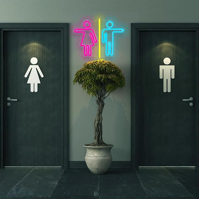 Restroom Neon Signs for Wall Decor Bathroom Neon Sign Dimmable LED Powerd Toilet Light Restroom Signs for Business Ideal for Bathroom, Bar, Hotel, Hospital,Home and Party Decoration(12.9 * 10.6inch)