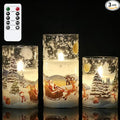 DRomance Santa Claus Glass Flameless Candles Battery Operated Remote and Timer Real Wax LED Flickering Pillar Candles White Cold Light Window Christmas Holiday Decor D3 x H4, 5", 6"