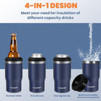 HAUSHOF 4-in-1 Insulated Can Cooler Fits 12oz Cans & Beer Bottle, Navy Blue | Double-Wall Vacuum Insulated, 18/8 Stainless Steel, BPA-Free Lid, Slim Can Cooler for Camping, Beach & Picnic