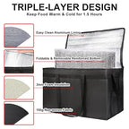 1-Pack Insulated Food Delivery Bag with Hard Bottom, 3X-Large, Black | Commercial Food Warmers for Delivery Drivers, Reusable Grocery Shopping Cooler/Hot Bags, Tote for Picnic/Travel, Heavy Duty