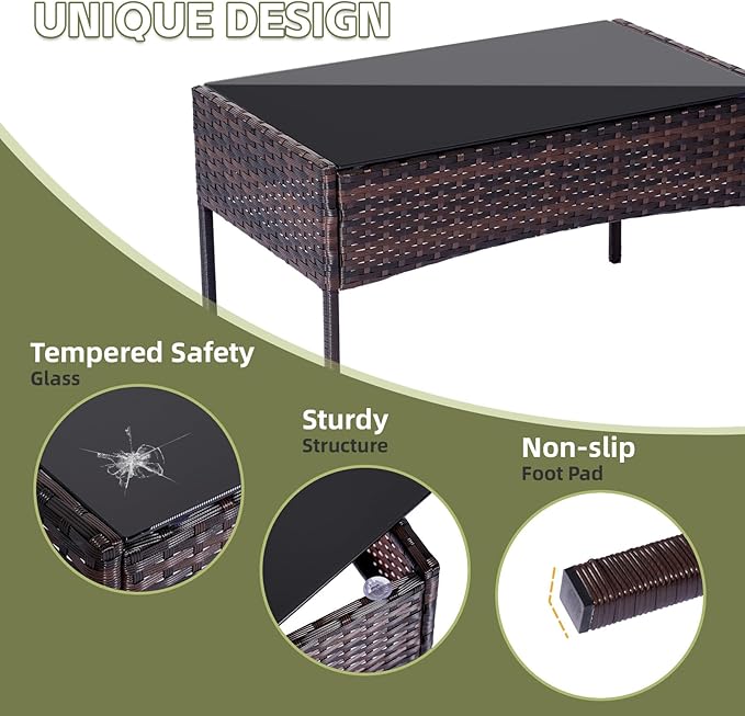 Patio Furniture Set,4 Piece Garden Conversation Set, Outdoor Wicker Rattan Table and Chairs, Black Patio Set, Sectional Sofa with Thick Cushion for Garden, Yard, or Porch (Brown/Beige)