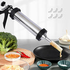 Beef Jerky Gun Kit, Stainless Steel Meat Gun with 5 Nozzles | 304 Stainless Sausage Gun with Easy squeeze Handle, 5 Nozzle Shapes, Dishwasher Safe, Quick Clean, 1.5LB Capacity