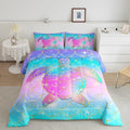Erosebridal Mermaid Scales Comforter Set for Girls, Tortoise Reptile Bedding Set King Size, Sea Turtle Ocean Life Duvet Sets for Kids Children Boys Women, Sweet Girly Down Comforter, Teal Blue