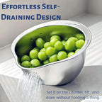 DOPMEP Rice Washer Strainer Bowl Stainless Steel Colander with Side Drainer | Ideal for Soaking, Washing, Cleaning, and Rinsing Rice, Fruits, Vegetables & Beans, Versatile Kitchen Tool