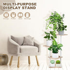 5 Tier Wood Tall Plant Stand Metal Rack Indoor, Multiple Flower Pot Holder Shelves Corner Rack, Planter Shelf Display Rack Storage Organizer for Patio Living Room Balcony Garden(White Oak)