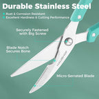 HAUSHOF 10" Poultry Shears, Stainless Steel Kitchen Scissors for Food | Serrated Blade, One-Piece Handle, Spring-Assisted Cutting, Safety Lock, Poultry, Meat, Fish & Bone Prep