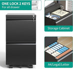 2 Drawer Mobile File Cabinet with Lock,Under Desk Metal Filing Cabinet for Home Office,Metal Small Rolling File Cabinet with 2 Keys for Legal/Letter/A4 Size Fully Assembled Except Wheels (Black)