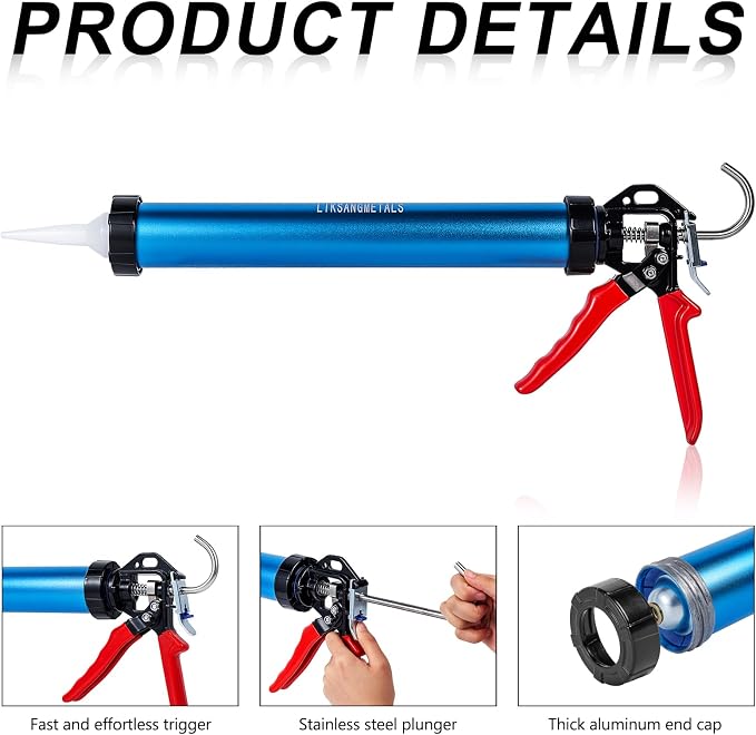 Three bearing energy-saving blue aluminum tube universal sausage glue gun, reusable to prevent dripping, 12:1 thrust, uniform thrust (two pieces)