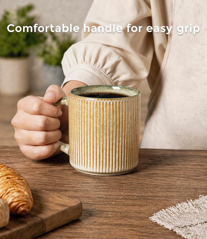 GBhome 12 oz Handmade Stoneware Coffee Mugs Set of 6 with Handles | Coffee Cups for Latte, Tea, Cocoa & Milk, Ideal for Daily Use&Gifts, Microwave & Dishwasher Safe, Desert Sage