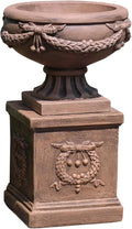 Vintage Garden Urn Planter with Pedestal, Cement and Fiber, Maked Bronze Color, Decorative Leaf Pattern, 30 Inch Height, Wrap Foam Safely Delivered from Local Warehouse (Bronze)