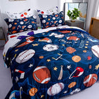 Wajade Sports Comforter Set Bed in A Bag Twin Size 7 Piece 3D Soccer Basketball Baseball Football Bedding Set for Kids Boys (1 Comforter, 1 Flat Sheet, 1 Fitted Sheet, 2 Pillowcase and 2 Pillow Sham)