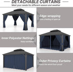 Gotland 2024 New 12' x 20' Hardtop Gazebo, Outdoor Iron Metal Double Roof Pergola with Curtains and Netting for Patio, Garden, Lawn, Navy