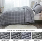 Andency Grey Grid Comforter Set Queen Size (90x90 inch), 3 Pieces (1 Grey Comforter and 2 Pillowcases), Summer Lightweight Microfiber Down Alternative Bedding Comforter Sets with White Lines
