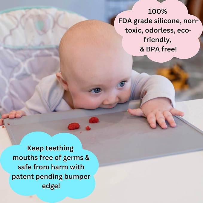 Silicone Placemat with Table Edge Bumper for Baby Toddler Suction Cup Safety Mat (Slate Grey)